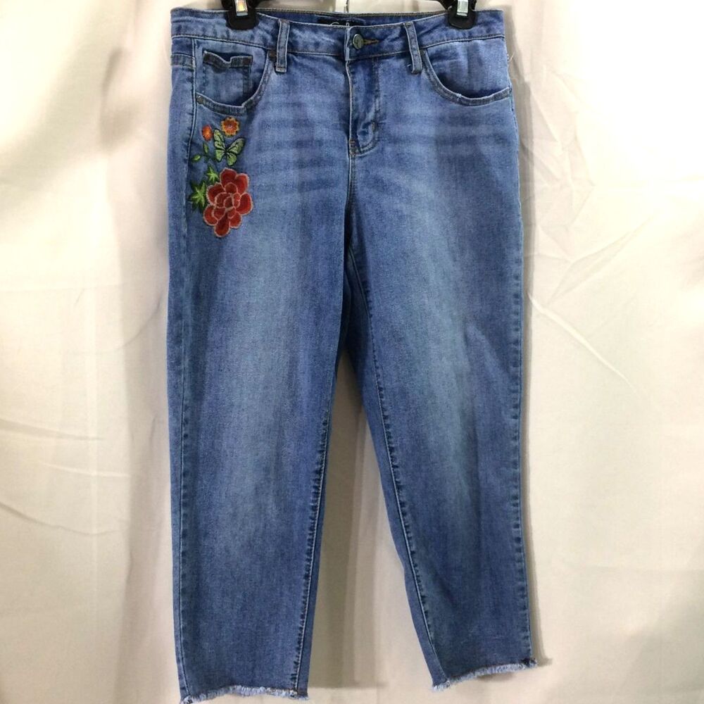 Earl Jeans Womens Size 10 Cropped Embroidered Butterfly Floral Raw Hem Vintage